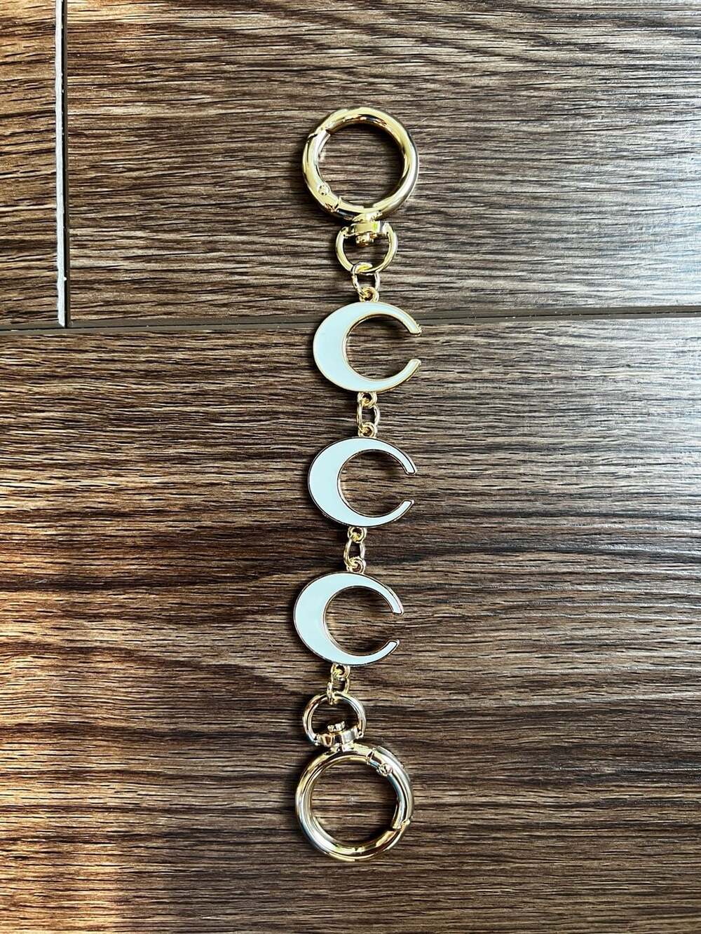 Crescent Moon Purse Strap Extender Gold Metal Chain with White Enamel Accents